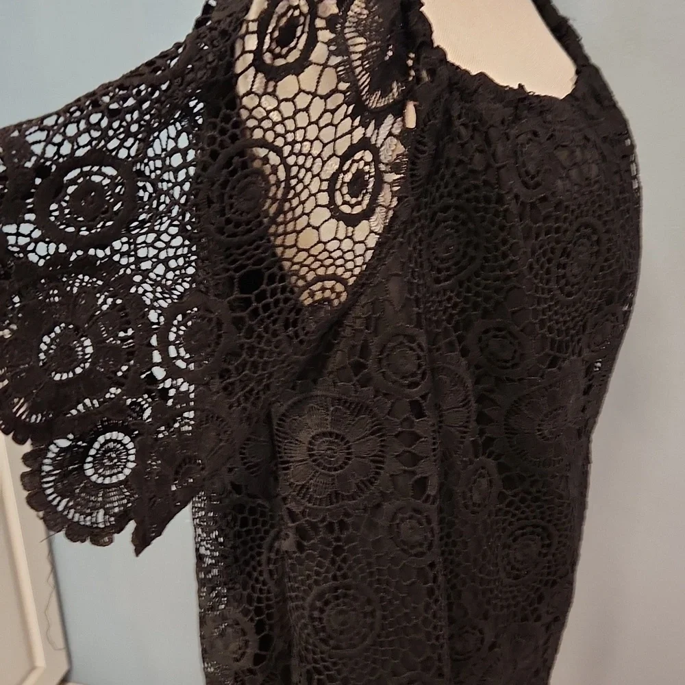 Shein Curve Boho Floral Lace Scoopneck Maxi Dress Feminine Summer Resortwear